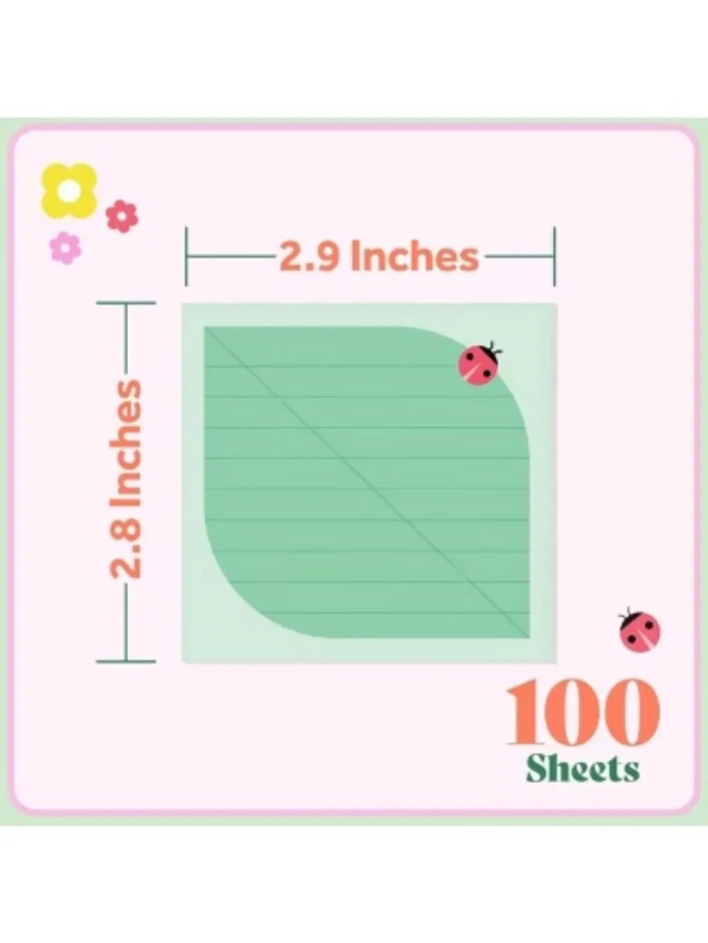 Post-it 2 Pk Hoppy Notes Green Leaf/Ladybug Square & Pink Flower Bullet List